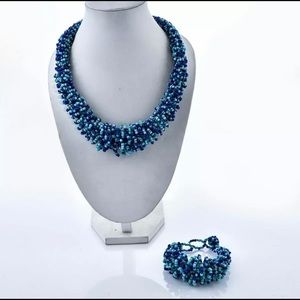 Turquoise & blue seed bead necklace & bracelet